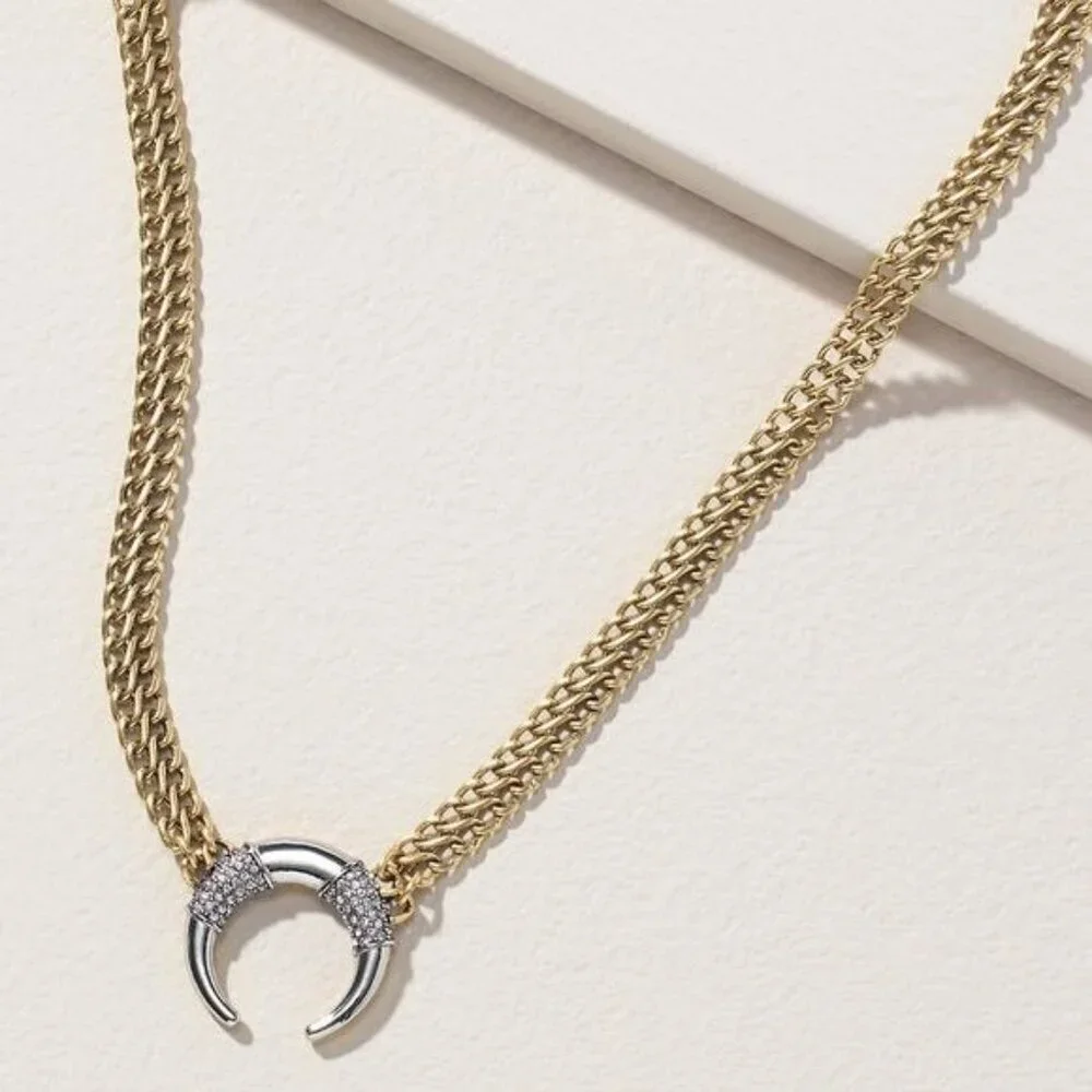 Stella & Dot Double Take Horn Necklace Gold Tone